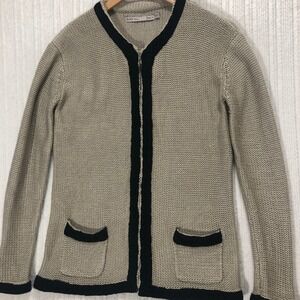 R.P.S Addict Knit Cardigan Open Front Pockets Neutral Tones Black Trim S